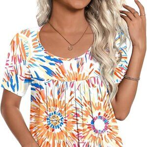 CATHY Fireworks Graphic Pleated Swing Tunic